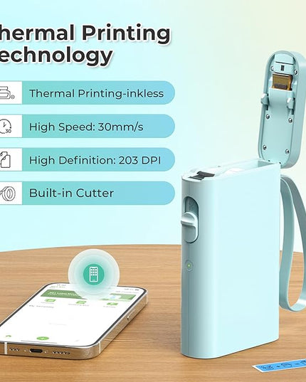 Nelko Label Maker Machine with Tape, P21 Bluetooth Label Printer, Wireless Mini Label Makers with Multiple Templates for School Office Home, Cyan