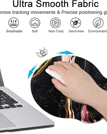 Britimes Black Pink Gold Marble Ergonomic Mouse Pad Set with Wrist Rest Non-Slip Rubber Base Wrist Cushion Support and Coasters Mousepad with Wrist Support for Computer Keyboard and Desk