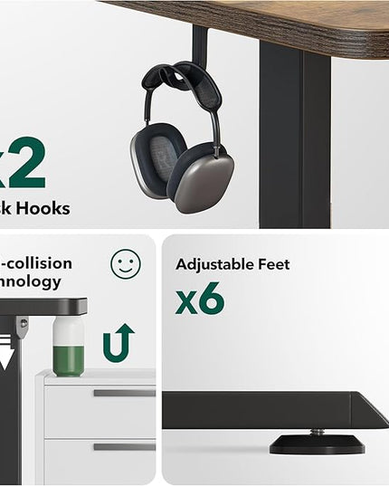 FEZIBO 63" x 55"L Shaped Standing Desk Adjustable Height, 63 Inch Electric Stand up Corner Computer Desk, Sit Stand Home Office Desk with Splice Board, Vintage-Brown