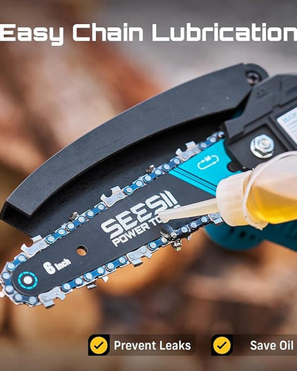 Seesii Mini Chainsaw, 6-inch Mini Chainsaw Cordless, Handheld Electric Power Chain Saw with Battery, for Tree Trimming Wood Cutting,Gifts for Father, Dad, Husband, Men