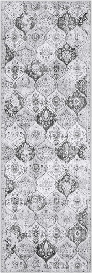 Lahome Moroccan Trellis Washable Runner Rug, 2x6 Kitchen Runners for Hallways 6 Feet Non Slip, Vintage Laundry Room Rug Ultra-Thin Long Carpet for Bathroom Bedroom Entryway, Silver/Grey