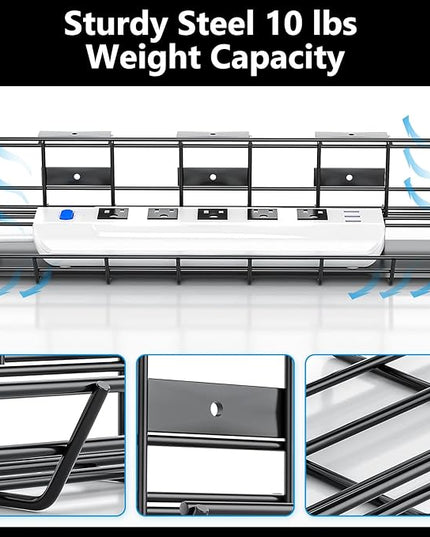 2 Pack DELAMU Under Desk Cable Management Tray, Metal Cord Cable Organizer for Desk, Easy Install Pre-drilled Wire Management Wire Organizer for Office & Home