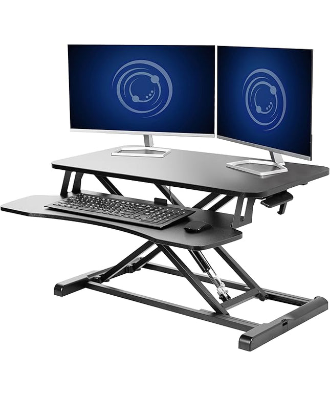 VIVO 32 inch Desk Converter, K Series, Height Adjustable Sit to Stand Riser, Dual Monitor and Laptop Workstation with Wide Keyboard Tray, Black, DESK-V000K