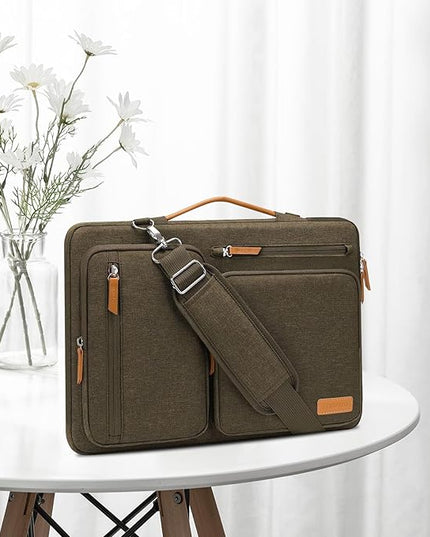MOSISO 360 Protective Laptop Shoulder Bag,17-17.3 inch Computer Bag Compatible with MacBook, HP, Dell, Lenovo, Asus Notebook,Side Open Messenger Bag with 4 Zipper Pockets&Handle, Carob Brown