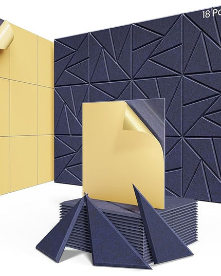 18 pack Acoustic Panels With Self-Adhesive, 12"X 12"X 0.4"Sound Proof Foam Panels, Sound Panels High Density, Soundproof Wall Panels for Home Studio Office-Blue