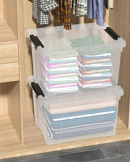 50 Quart Clear Storage Latching Bin with Lid, Large Plastic Storage Box with Wheels, 4 Packs