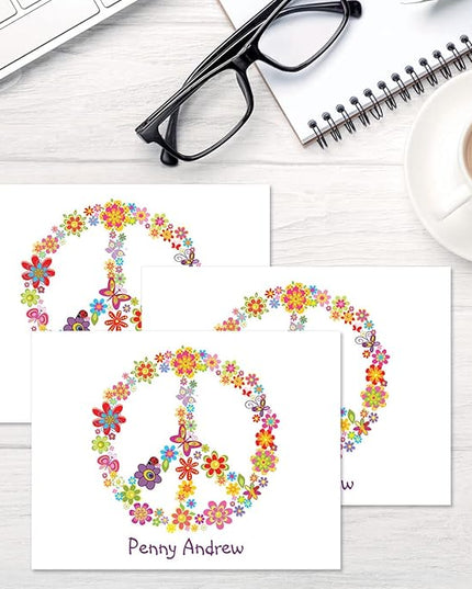 Current Peace Sign Personalized Note Cards - 24 Cards with White Envelopes, 4¼ x 5½ Inch Size, Blank Stationery, Add Names or Text, For Thank You Notes, Invitations, & Announcements