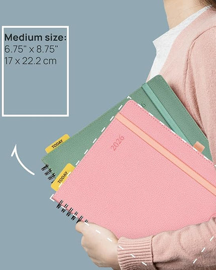 POPRUN 2026 Weekly and Monthly Planner Calendar, January 2026 - December 2026,Medium-6.75" x 8.75" Spiral Bound Appointment Book, Includes Monthly Tabs, Inner Pocket,Soft Cover - Aquamarine