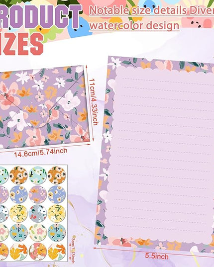 TaoBary 160 Pcs Stationery Paper Set 50 Double Sided Stationery Papers with 50 Matching Envelopes and 60 Round Dot Sticker, 10 Design(Kawaii,5.5 x 8.25 Inch)