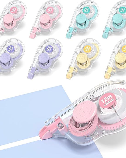 Four Candies White Correction Tape, 39.4 Feet, 8 Pack Easy to Use Applicator for Instant Corrections, Tear-Resistant, Smooth & Quick-Drying Tape for Office & School Supplies