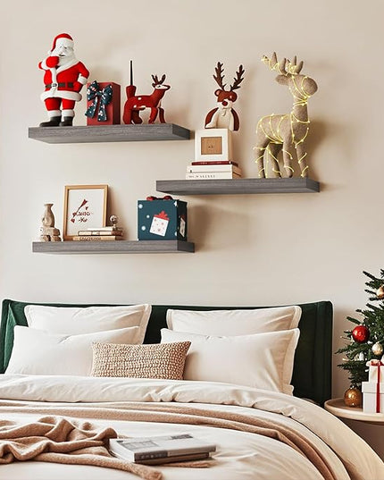 BAYKA Grey Floating Shelves for Wall, 22.5 inches Wall Mounted Rustic Wood Shelves for Bathroom, Bedroom, Living Room, Floating Shelves for Books/Storage/Decor (Set of 3)