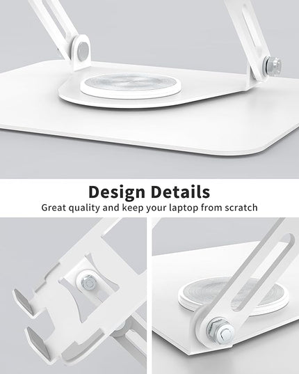 ALASHI Laptop Stand for Desk with 360° Rotating Base, Multi-Angle Adjustable Laptop Stands, Foldable Laptop Riser Compatible with 10 to 15.6 Inches PC Computer, White