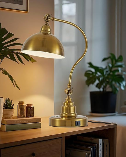 Antique Gold Vintage Desk Lamp Decorative Table Lamp for Home Office Living Room Bedroom Desk Light, Rustic Industrial Farmhouse Antique Library Study Desk Lamp E26 LED Bulb Included
