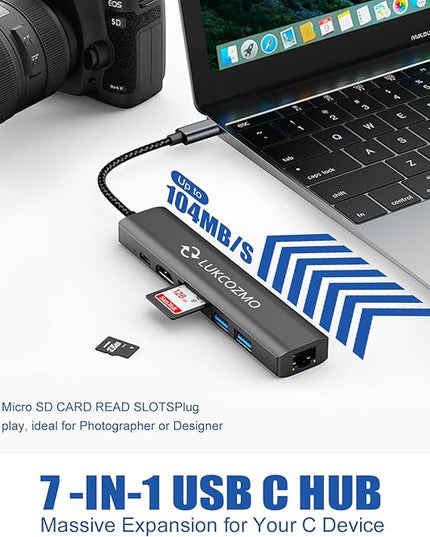 USB Hub 3.0, 7 in 1 USB Hub with 1000M Ethernet, 4K HDMI, 2 USB3.0, 100W PD, SD/TF Card Reader Docking Station Compatible with Your Cell Phone MacBook/Dell/HP/Surface/Lenovo/Steam Deck