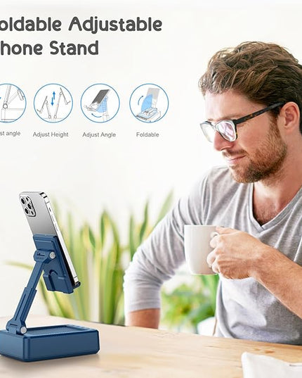 TechGlow Gifts for Men Women Foldable Cellphone Stand with Bluetooth Speaker and Charging Funtion Birthday Gift Idea for Mom Dad Cool Gadget Tech Gifts-Blue