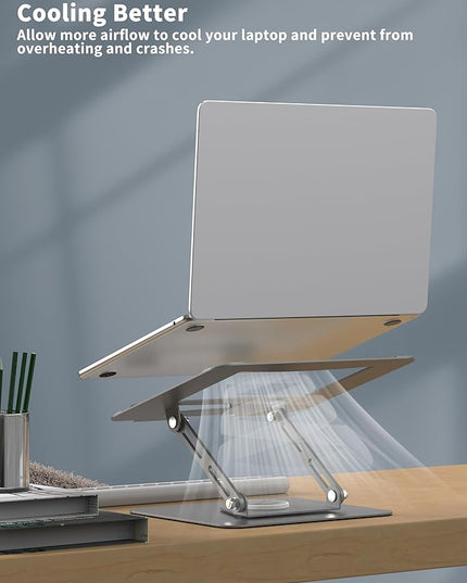 ALASHI Laptop Stand for Desk with 360° Rotating Base, Multi-Angle Adjustable Laptop Stands, Foldable Laptop Riser Compatible with 10 to 15.6 Inches PC Computer, Grey