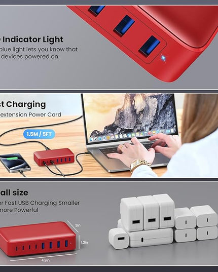 USB C Charger 200W USB C Charger Block,Upgraded GaN III 8-Port Fast Charging Station Hub,PD 65W Laptop Charging Adapter Compatible with MacBook Pro/Air,DELL,Steam Deck,iPhone 16/15/14,Galaxy S23/22