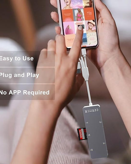 Aluminum 5-in-1 Memory Stick Pro Duo Adapter for iPhone/PC/Android, Lightning USB C USB A Multi Card Reader for SD/TF/CF/MS/XD Cards, High-Speed Data Transfer for Camera/GoPro/Drone
