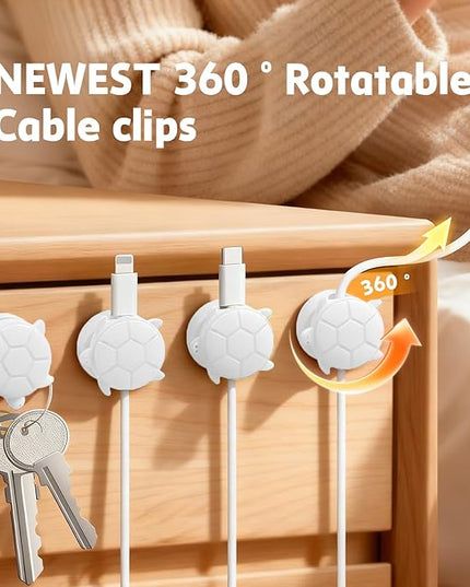 8 Pack Rotatable Cable Clips, Cord Organizer Spring Clip Cord Holder for Nightstand Cable Holders for Cords Charging Cable Organizers Cable Management for Desk Office Car Wall (White)
