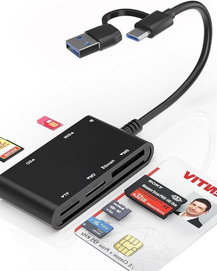 Type C/USB SIM Card Adapter - 7 in 2 CAC Smart Card Reader Military, MS Pro Duo/SD/TF/M2/ID/IC/PIV/SIM Card Reader, Memory Stick Pro Duo Adapter SIM Card Reader for Computer,PC,Windows,Linux,MacOS
