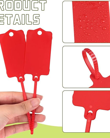 LeonBach 100 PCS Plastic Shipping Tags, 1.46" x 2.48", Waterproof Labels Writable Hanging Tag with Sealing Strap, Shipping Cable Tie Label Tags for Keys Luggage Logistic Retail Inventory(Red)