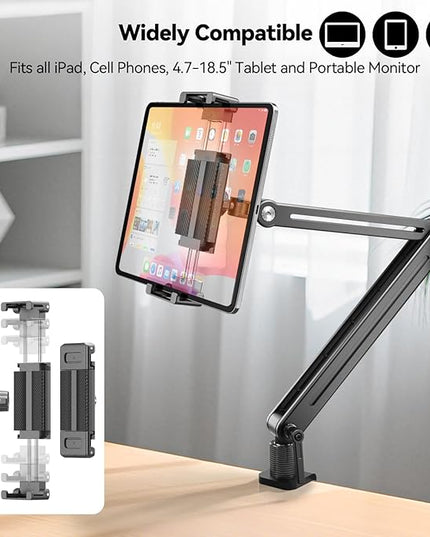 Portable Monitor Stand Desk Holder- Large Clamp support up to 12.9 14.6 15.6 18.5 inch 360° Rotating Base Swivel Tall Desk Arm Mount for iPad Pro/Mini/Air/Surface Strong Bearing Weight over 5.5lbs