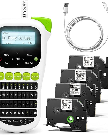 Label Maker Machine with Tapes, Label Maker Bundle 4-Label Tapes Included, Label Maker with Backlit Screen & Waterproof-Labels Laminated, H1100 Handheld Portable Labeler Machine for Home Office Gifts