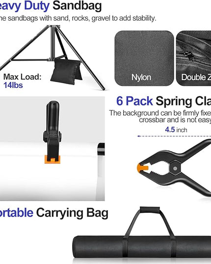 EMART 10x9.2FT Backdrop Stand, Photo Video Studio Adjustable&Lockable Heavy Duty Background Support System Kit with 6 Backdrop Clamps, 2 Sandbag and Carry Bag for Photography, Parties, Wedding, Video