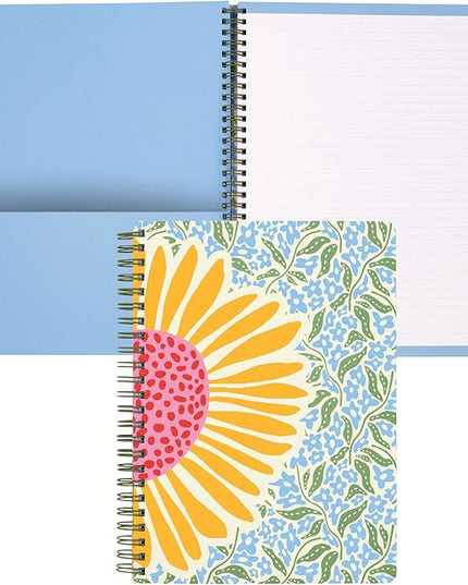 Steel Mill & Co Cute Mini Spiral Notebook, 8.25" x 6.25" Journal with Durable Hardcover and 160 Lined Pages (Sunflower)
