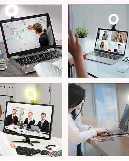 Ring Light Video Conference Lighting Kit 3200k-6500K Dimmable Led Clip on Computer Monitor Laptop Phone for Content Creator (YouTube/TikTok/Twitch) Makeup,Conference,Selfie,Video,Vlog (Black)
