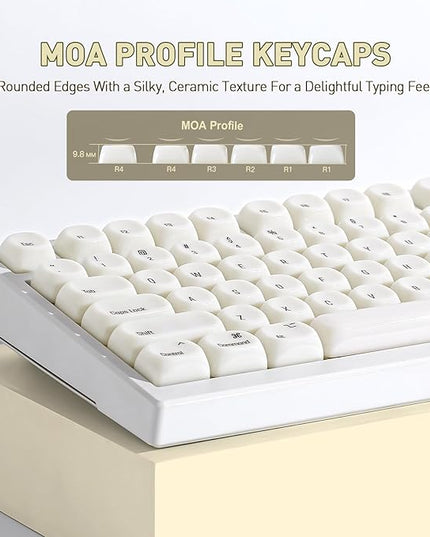 YUNZII 126-Key Ceramic keycaps Style, MOA Profile, Elegant Minimalist Design, Dye-Sublimated PC Keycaps with Silky Texture for MX Mechanical Gaming Keyboards (White)