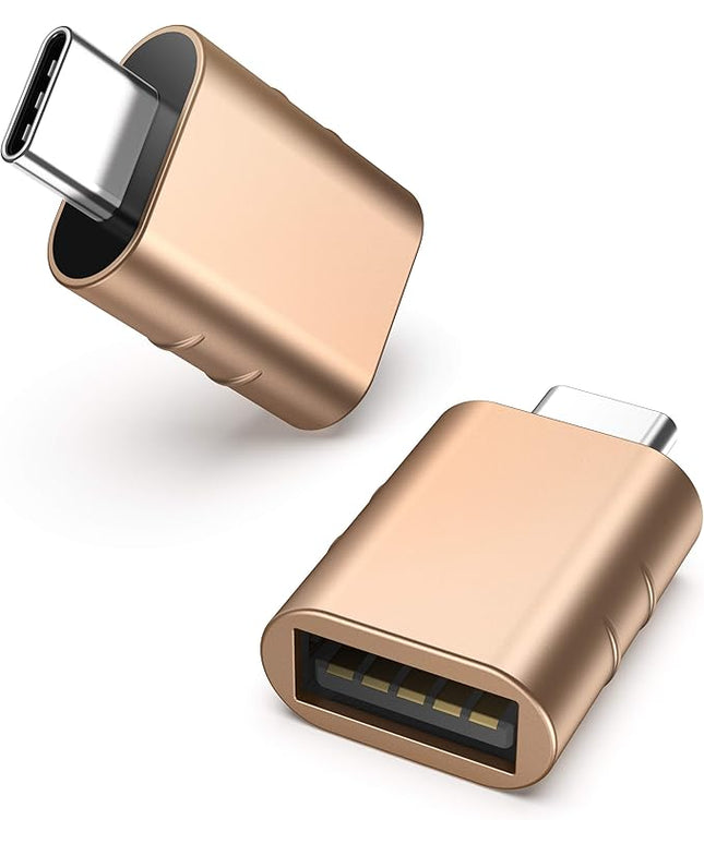 Syntech USB C to USB Adapter [2 Pack] USB C Male to USB3 Female Adapter Compatible with iPhone 17 Pro Max iMac iPad mini/Pro 2021 MacBook Pro Air 2024 and Other Type C Devices, Gold