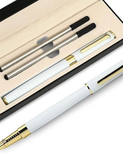 YIVONKA Luxury Ballpoint Pen Black Refill Line width 0.5mm,Best Office Pen Gift for Men & Women Professional Executive,Nice BallPens Classy Gift Box (White)