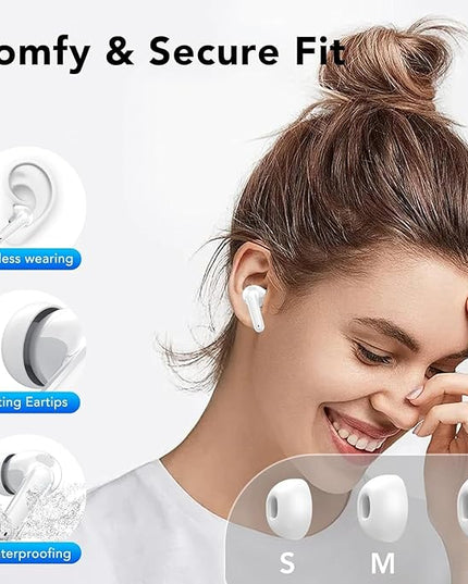 True Wireless Earbuds Bluetooth 5.3 Mic Noise Cancelling IPX7 Waterproof Hi-Fi Stereo Sound Long Battery 42H Playtime Auto Pairing for Android/Samsung/Apple iPhone Headphones pro,White