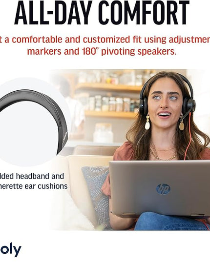 Poly Blackwire 8225 Premium Wired Headset (Plantronics) – Active Noise Canceling – Hi-fi Stereo - Connect to PC/Mac - Certified for Microsoft Teams - Amazon Exclusive