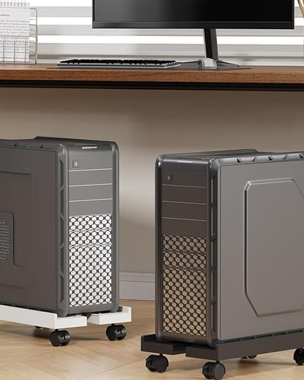 Adjustable Mobile CPU Stand, Ventilated Computer Tower Stand with 4 Caster Wheels Fits Most PC Tower, Under Desk CPU Holder PC Floor Cart Computer Riser for Students and Gamers (Black)