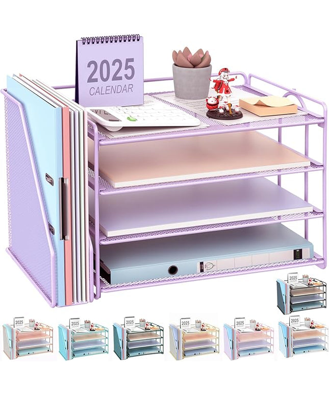 gianotter 4-Tier Paper Organizer With Magazine Holder, Desk Organizers and Accessories, Desk Accessories & Workspace Organizers, File Organizer for Office Supplies Storag (Purple, 4-Tier)
