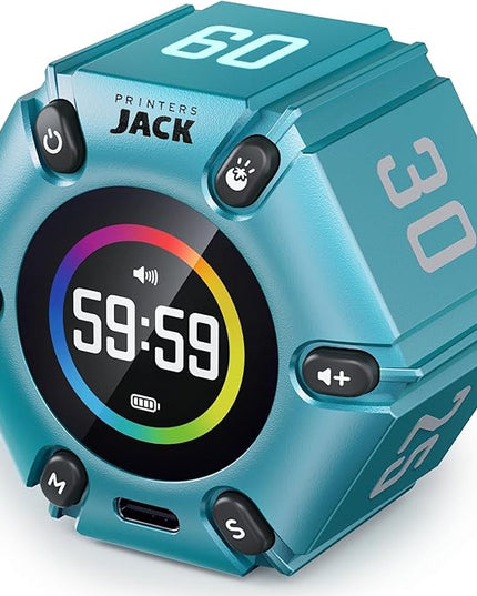 Pomodoro Timer, Magnetic Visual Timer with Flip Countdown, Silent & Alarm, Tools for Anyone, Cube Digital Timer for for Work, Kitchen Cooking, Study, 3/5/10/25/30/60min & Custom Countdown - Turquoise