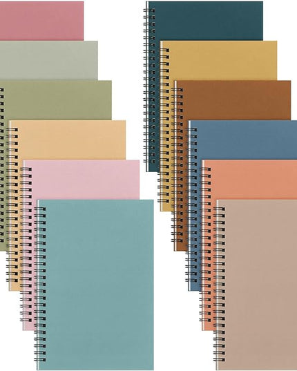 Fuutreo 12 Pcs Spiral Notebook for Work A5 8.3 x 5.7 Inch College Ruled Spiral Journal Notebook Kraft Cover Ruled Paper, 12 Color, 60 Sheets, 120 Pages for Office School(Grad Gray,Classic)