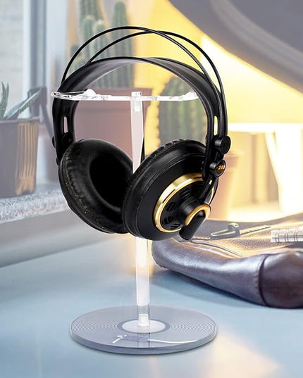 Clear Acrylic Headphone Stand for AirPods Max/Gaming Headsets (HyperX/Xbox) - Universal Holder for Bose, Beats & Wireless Headphones - Space-Saving Organizer (Black Record/LP)