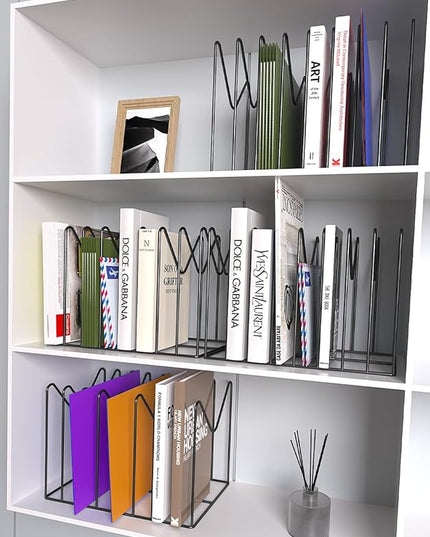 4 Sets File Organizer for Desk,File Sorter Organizer,File Folder Holder/Rack/Stand,Desktop Record/Clipboard Holder,8 Sections Storage,Anti-Scratch/Pilly/Rusty,Metal Stable Holder,Black