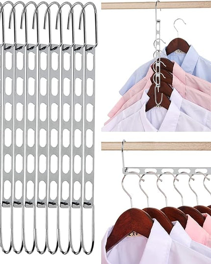 Space Saving Hangers for Clothes, 10 Pack Hanger Organizer Space Saver, Magic Metal Collapsible Closet Organizers, Multiple Hangers in One, College Dorm Room Essentials (V1.0)