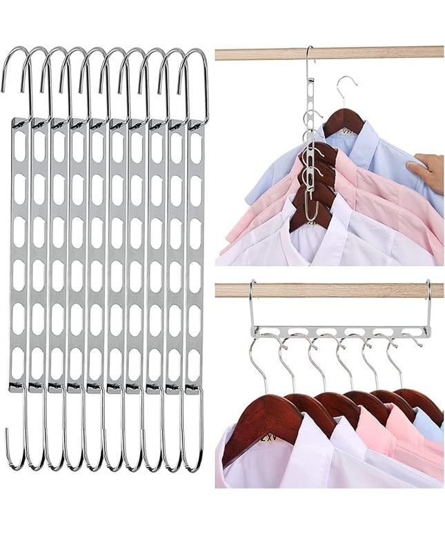 Space Saving Hangers for Clothes, 10 Pack Hanger Organizer Space Saver, Magic Metal Collapsible Closet Organizers, Multiple Hangers in One, College Dorm Room Essentials (V1.0)