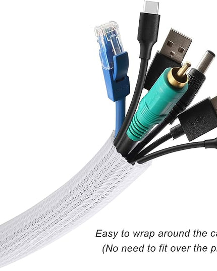 CrocSee 10ft - 1.25 inch Braided Cable Management Sleeve Cord Protector - Self-Wrapping Split Wire Loom for TV/Computer/Home Theater/Engine Bay - White