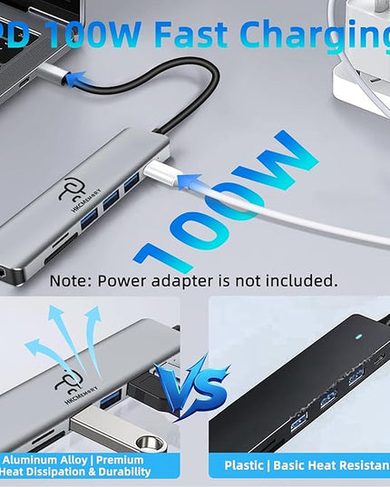 USB C Hub 7-in-1 with 4K HDMI Splitter, 100W PD Charging, USB 3.0/2.0 Ports, SD/TF Card Reader & USB-C Data, Multi-Port Adapter Dongle for MacBook Pro/Air, iPad Pro, Dell XPS, Steam Deck