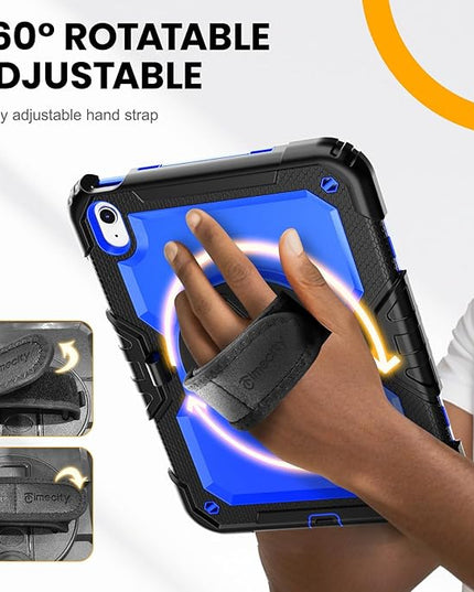 timecity for iPad (A16) 11th/ 10th Generation Case 11''/ 10.9 Inch (2025/2022) - Heavy Duty Protective Cover with Screen Protector, Stand, Shoulder Strap & Pencil Holder | Kids-Friendly - Dark Blue
