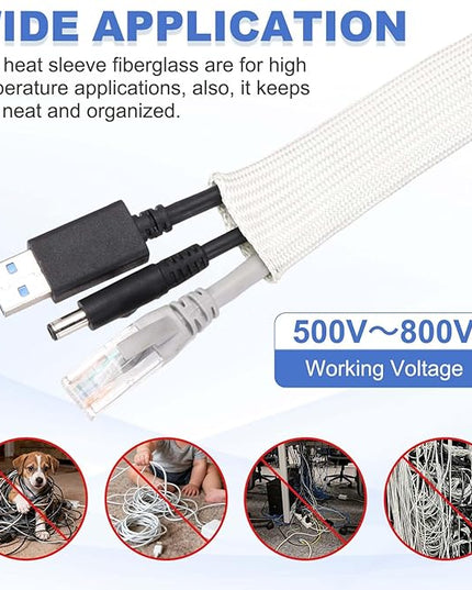 uxcell Insulation Cable Protector,4mm/0.16 Inch-15m/49 Feet High Temp Fiberglass Sleeve White