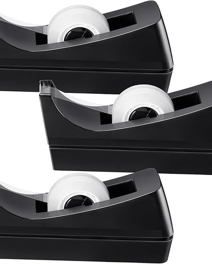 Lanties 3 Pack Desktop Tape Dispensers Non Skid Base for Office Home School (Tape Not Included) (Black)