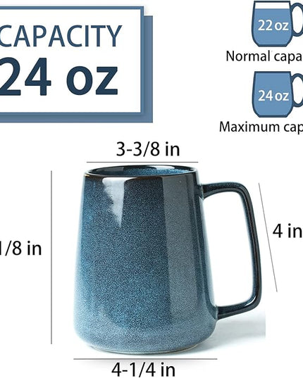 HYTYSKAR Large Ceramics Coffee Mugs, 24 OZ Large Handle Coffee Mugs, Extra Large Tea and Coffee Cup for Office and Home, Microwave and Dishwasher Safe (24 OZ Blue)