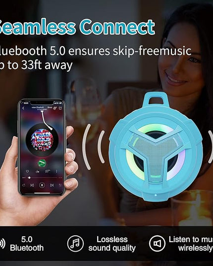 EBODA Waterproof Bluetooth Shower Speaker, IPX7 Floating Portable Wireless Small Speakers, 24H Playtime with RGB Light for Kayak, Beach, Pool Accessories, Gifts for unisex -Sky Blue